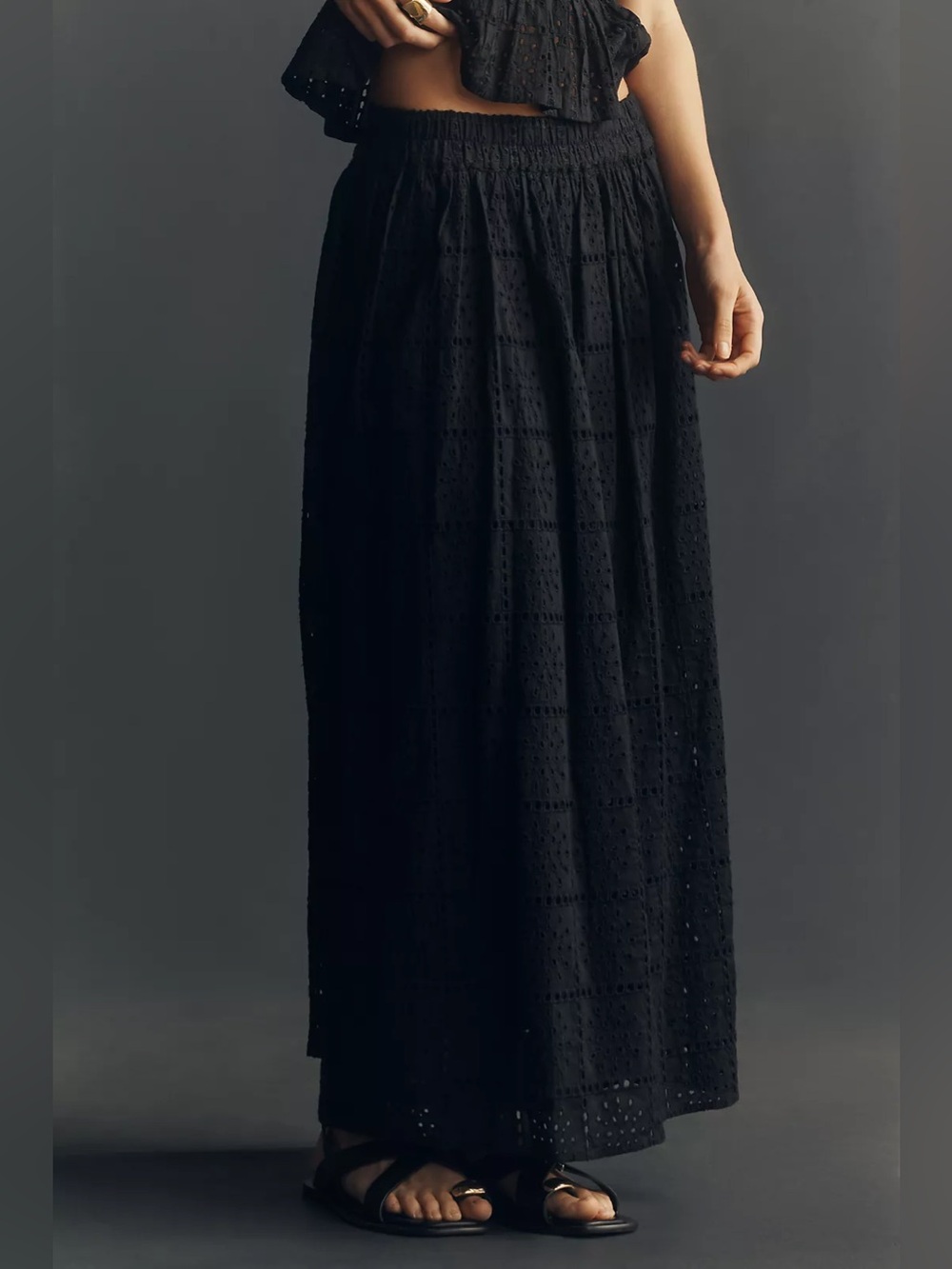 Rails Dax Maxi Skirt in Black Grid Embroidery.